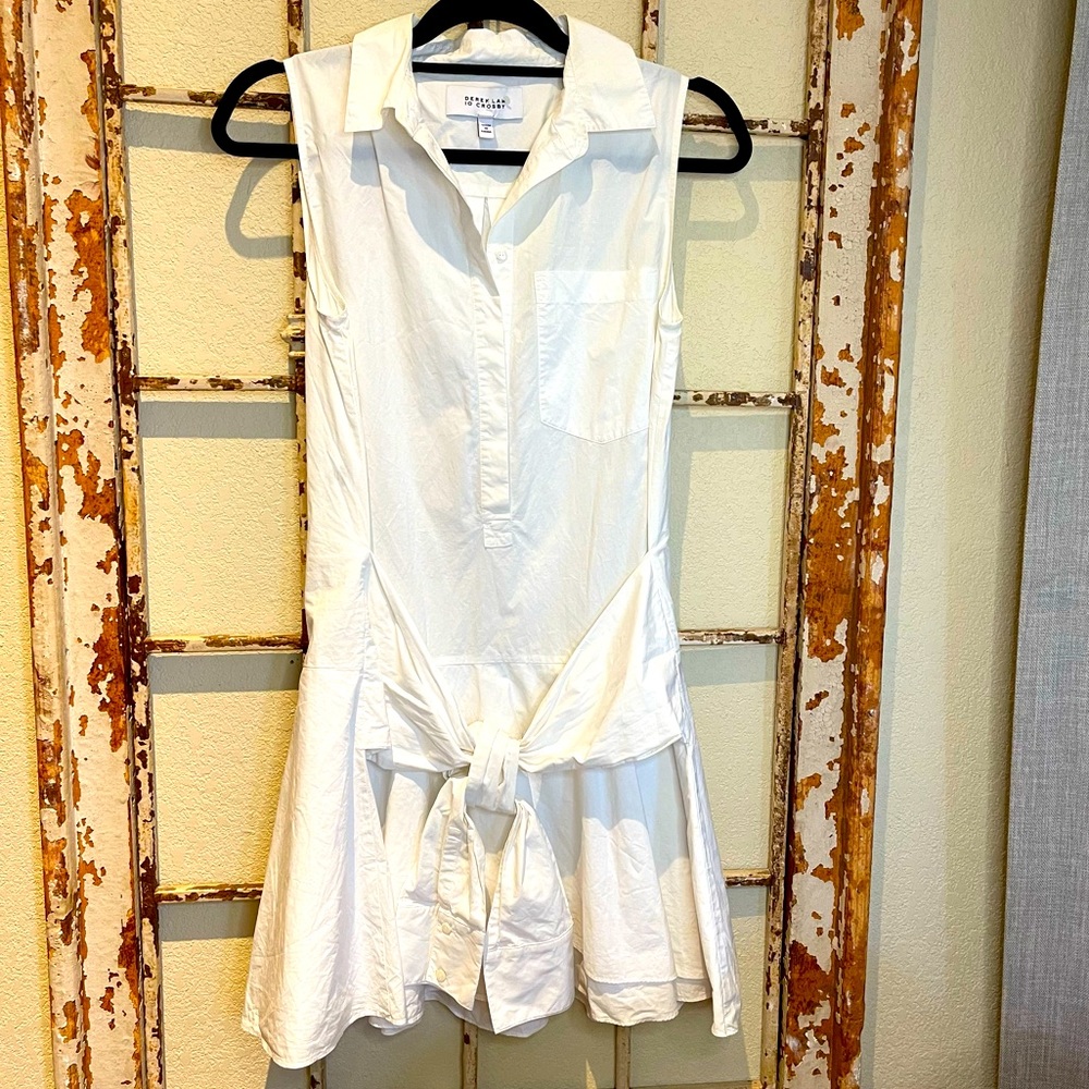 Derek Lam 10 Crosby Sleeveless Tie Front White Shirtdress - Size 4